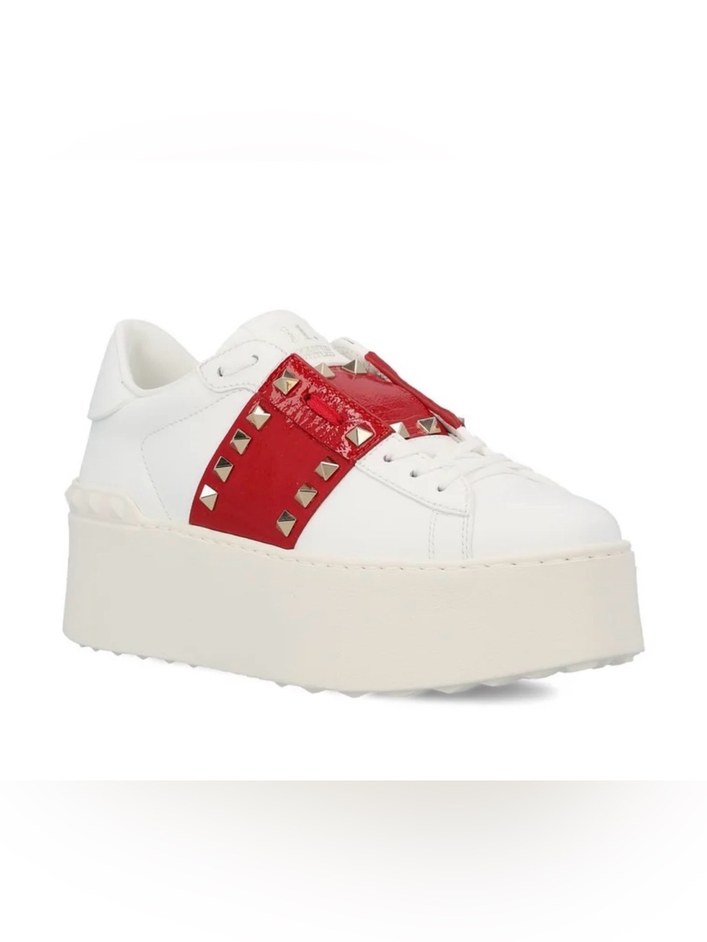 Valentino Garavani White & Red Rockstud Platform Sneakers